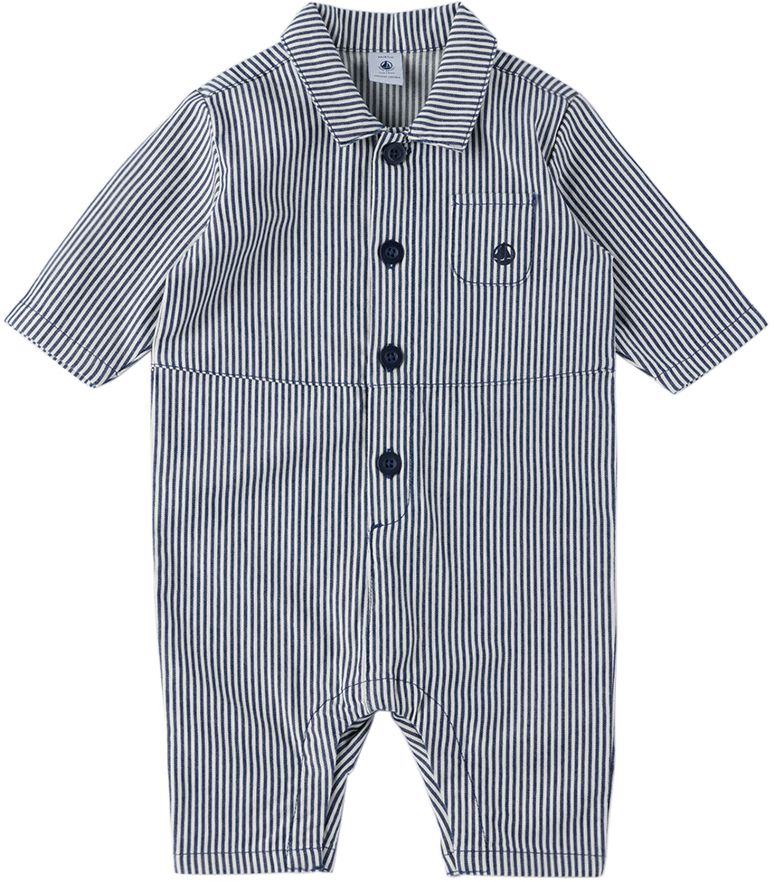 Motivatie Sovjet Citaat Baby White & Navy Striped Jumpsuit by Petit Bateau on Sale