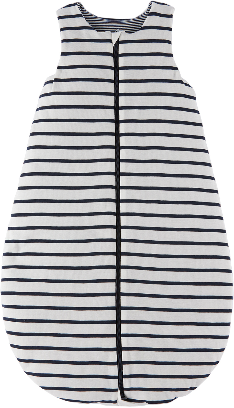 Petit Bateau Baby White & Navy Striped Reversible Sleeping Bag In 01 Coquille/abysse