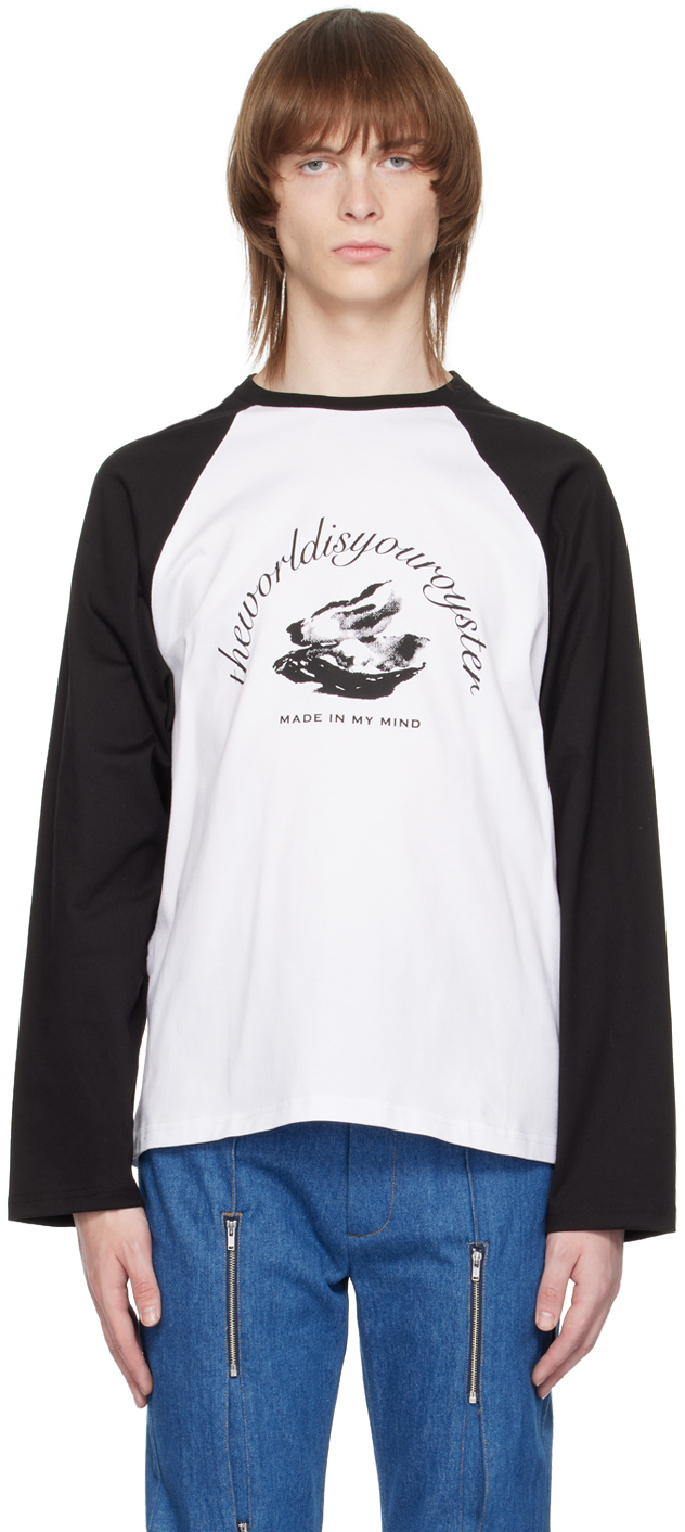 The World Is Your Oyster Black & White Graphic Long Sleeve T-shirt