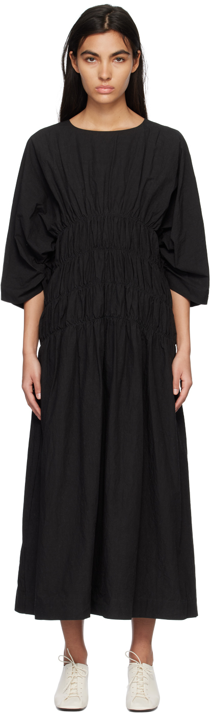 Lauren Manoogian Black Smocked Maxi Dress In B Black