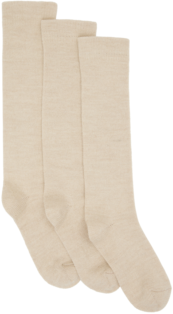 Lauren Manoogian Three-pack Beige Tall Socks In Albs Alabaster