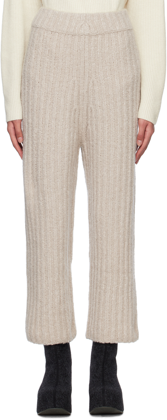 Lauren Manoogian Ribbed Merino Wool-blend Wide-leg Pants In Gray