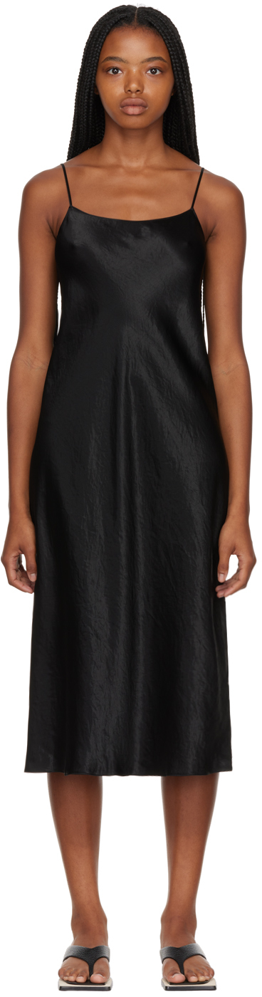 Vince Hammered Satin Slip Dress In Black-001blk