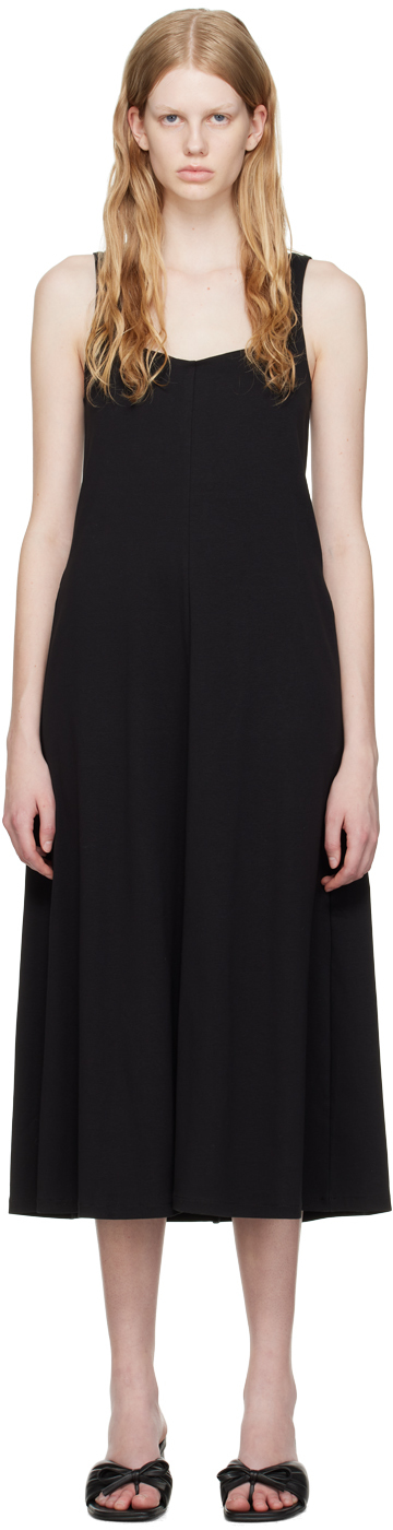 Vince: Black Paneled Trapeze Midi Dress | SSENSE