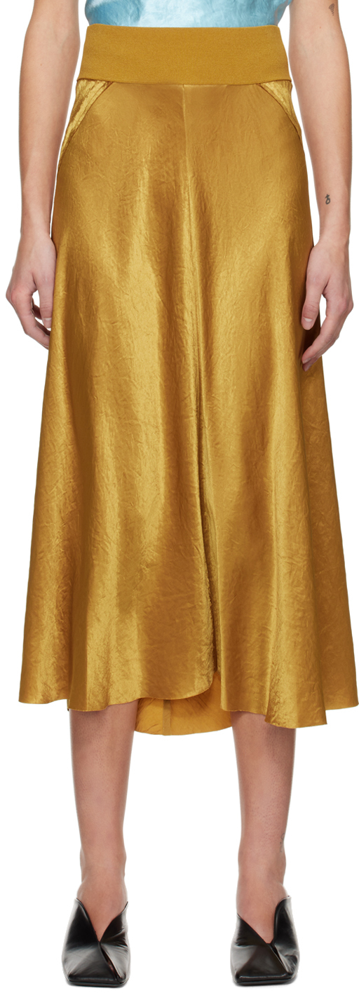 Vince Tan Raw Edge Midi Skirt In Amber Wave-215amw