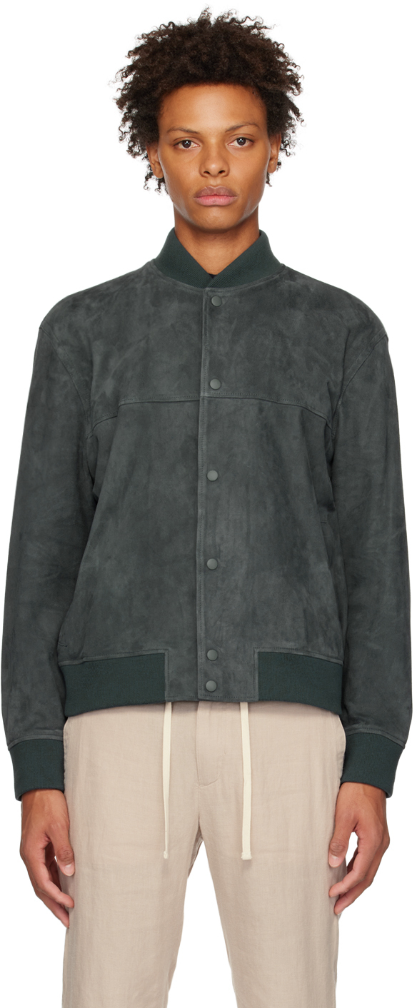 Vince Gray Coaches Bomber Leather Jacket In Desert Leaf