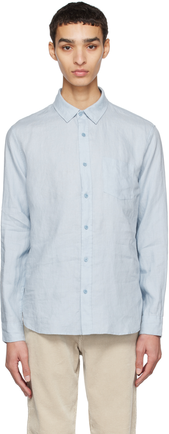 Vince Blue Patch Pocket Shirt In Dk Oxford Blue-449do