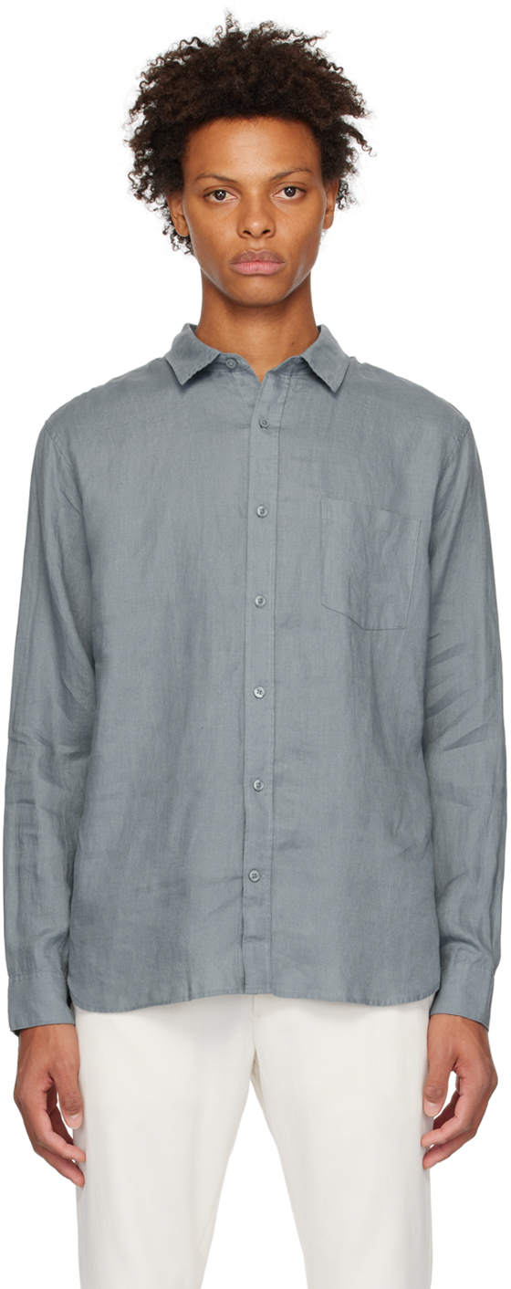 Shop Vince Blue Pocket Shirt In Dk Teal Pool-378dtp