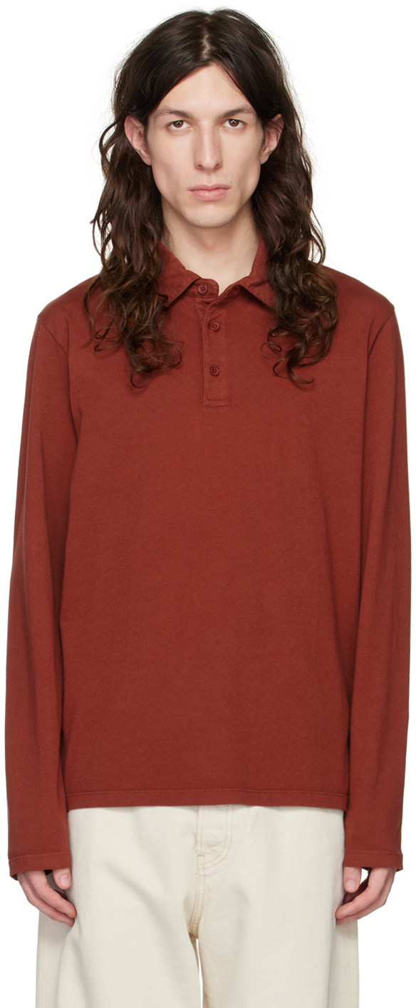 Vince Red Garment-dyed Polo In Washed Burnt Clay-96