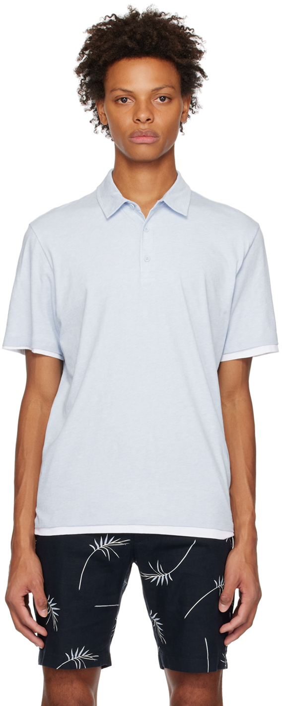Shop Vince Blue Layered Polo In H Oxford Blue/optic