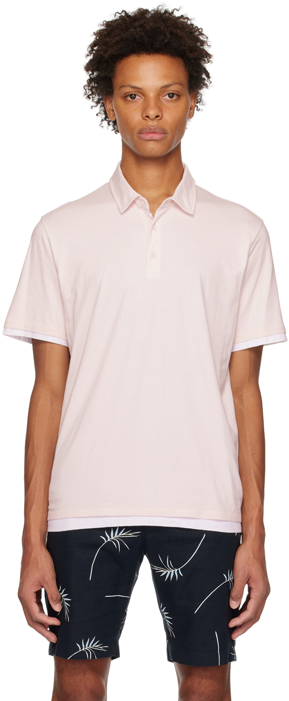 Vince Pink Layered Polo In Pink Sand/optic Whit