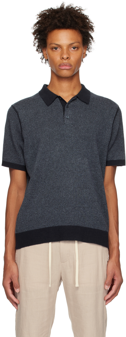 Shop Vince Navy Birdseye Polo In Coastal/pacific Blue