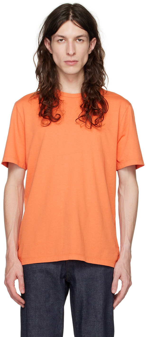 Shop Vince Orange Garment-dyed T-shirt In Washed Sun Coral-938