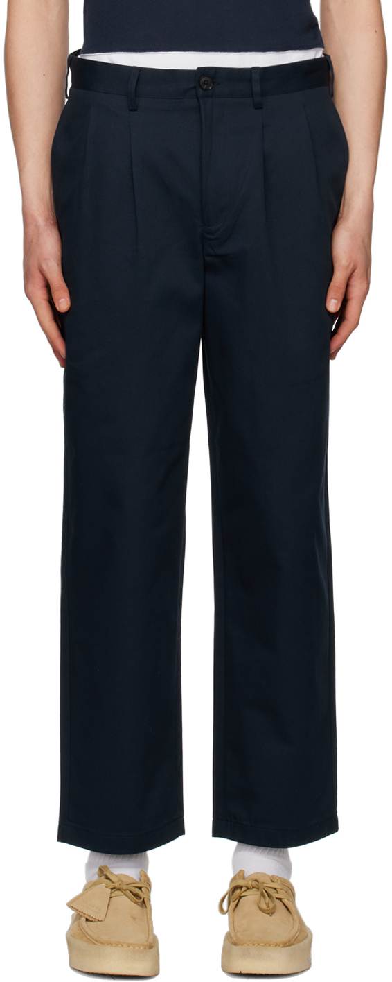 Navy Double-Pleat Trousers