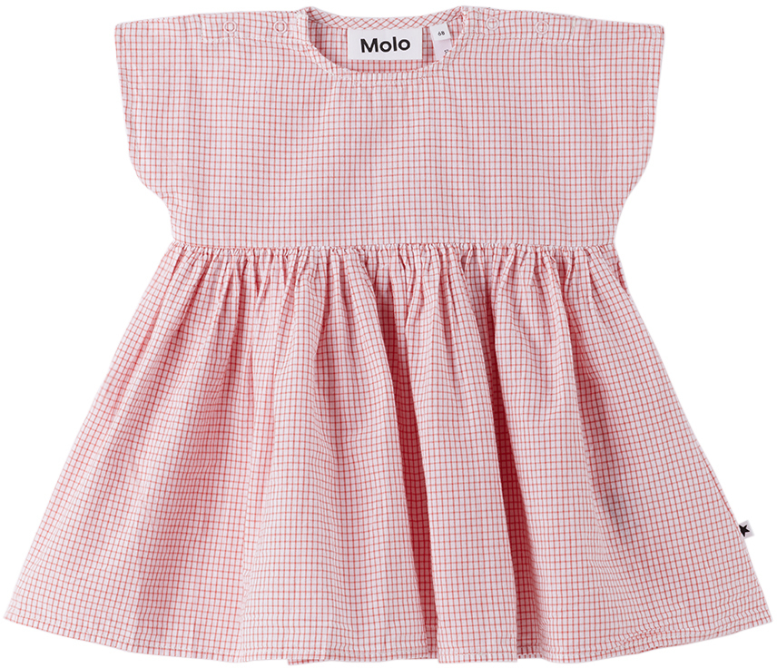 Molo Baby White & Red Check Dress In 8736 Red Check