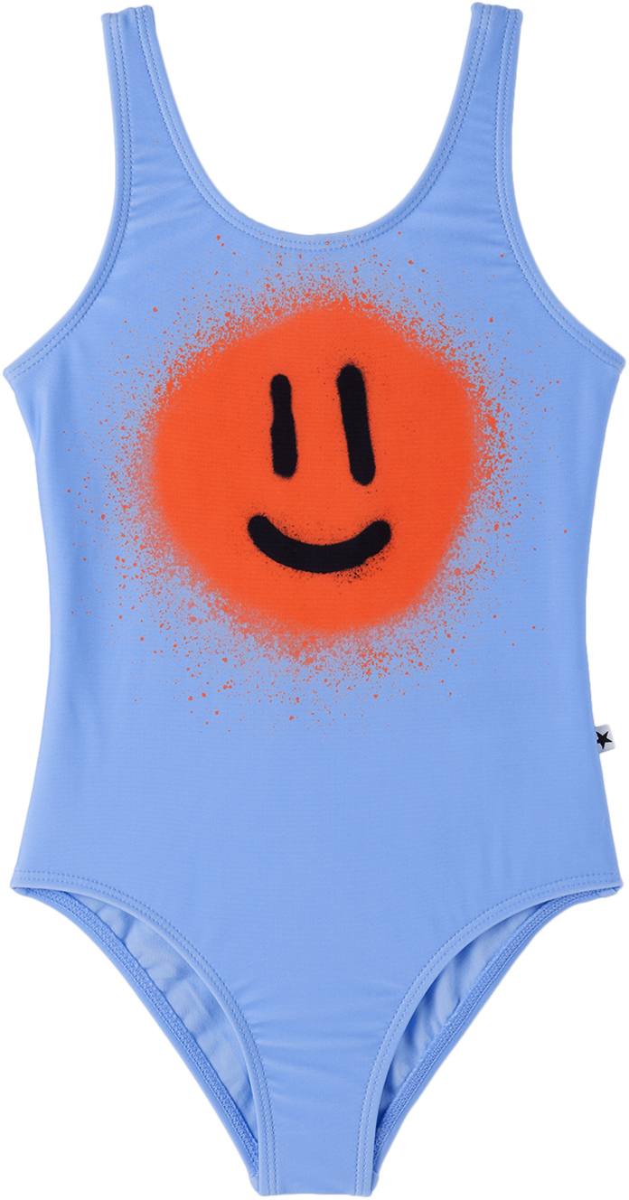 Molo Kids Blue Nika One-piece Swimsuit In 7878 Happy Air