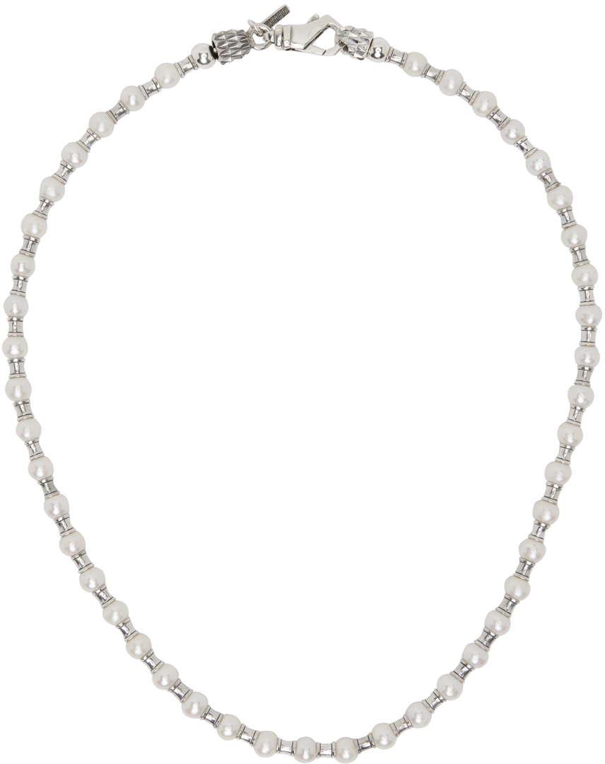 Shop Emanuele Bicocchi Silver Pearl Spacers Necklace In Silver, Fresh Water