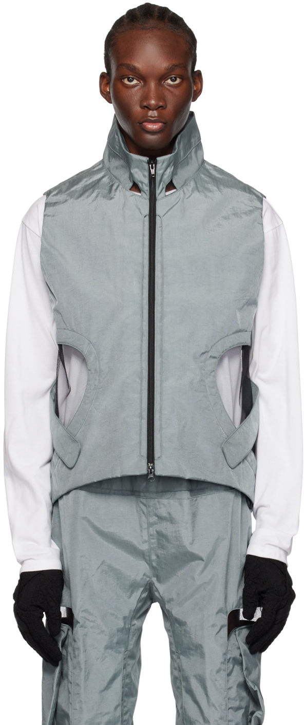Hokita Gray Paneled Vest In Grey/black