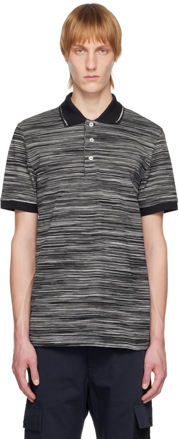 Missoni Horizontal-stripe Knitted Polo Shirt In F901b Space-dyed Bla
