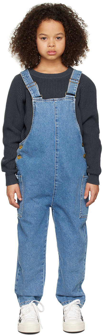 Kids Blue Embroidered Denim Overalls