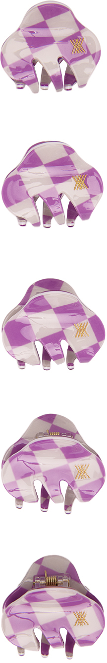 Repose Ams Five-pack Kids Purple & White Small Hair Clips In Purple Bb Check