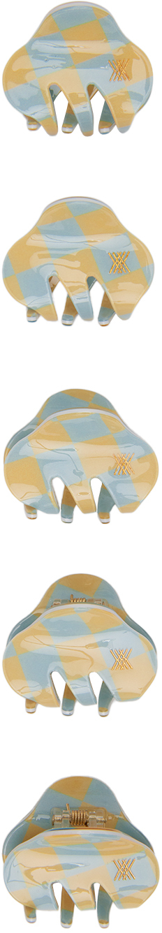 Repose Ams Five-pack Kids Yellow & Blue Small Hair Clips In Yellow Sky Bb Check