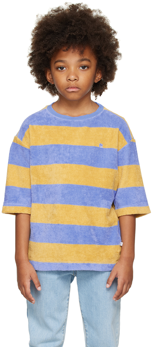 Repose Ams Kids Blue & Tan Striped T-shirt In Biscotti Blueish Blo
