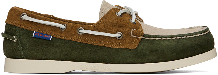 SEBAGO GREEN & BEIGE PORTLAND JIB BOAT SHOES