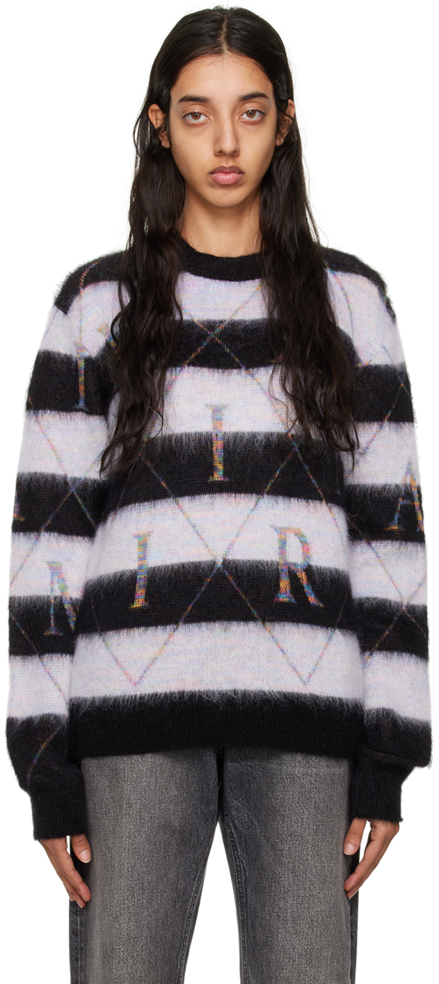AMIRI: Black & White Argyle Sweater | SSENSE