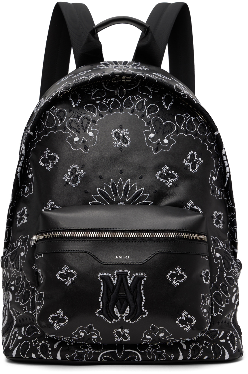 Amiri Bandana Embroidery Leather Backpack In Black
