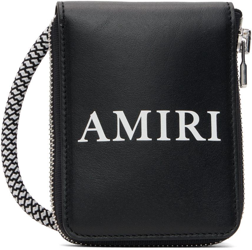 Amiri Black Zip Around Bag In Black-jacquard / Nap