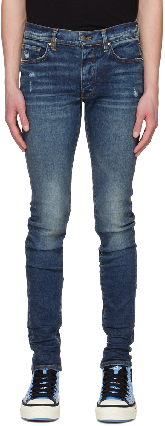 Amiri 15cm Stack Cotton Denim Jeans In Deep Indigo