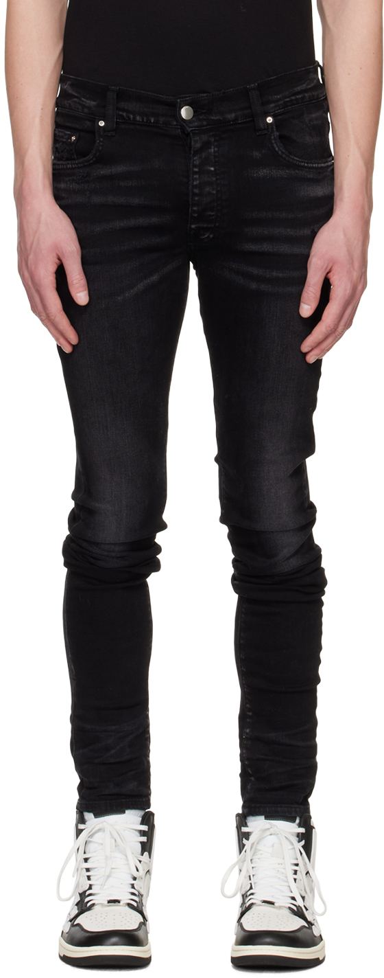 Shop Amiri Black Stack Jeans In Aged Black-12 oz Ita