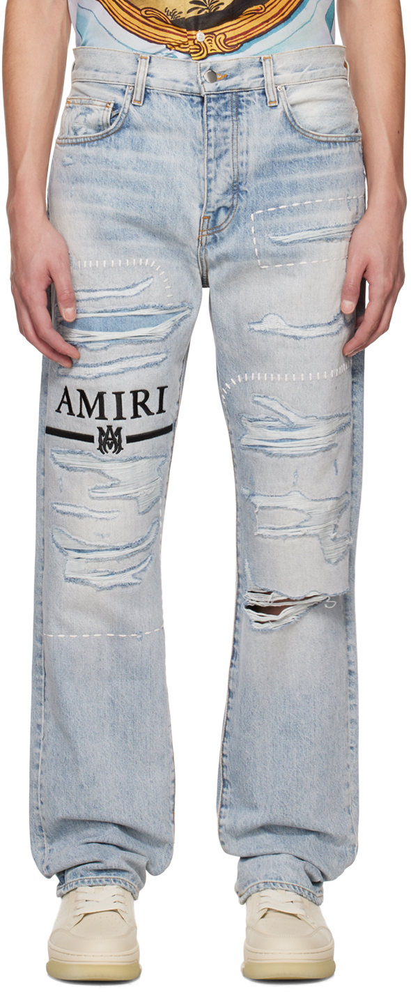 Amiri Blue Distressed Jeans In Stone Indigo-14 oz I