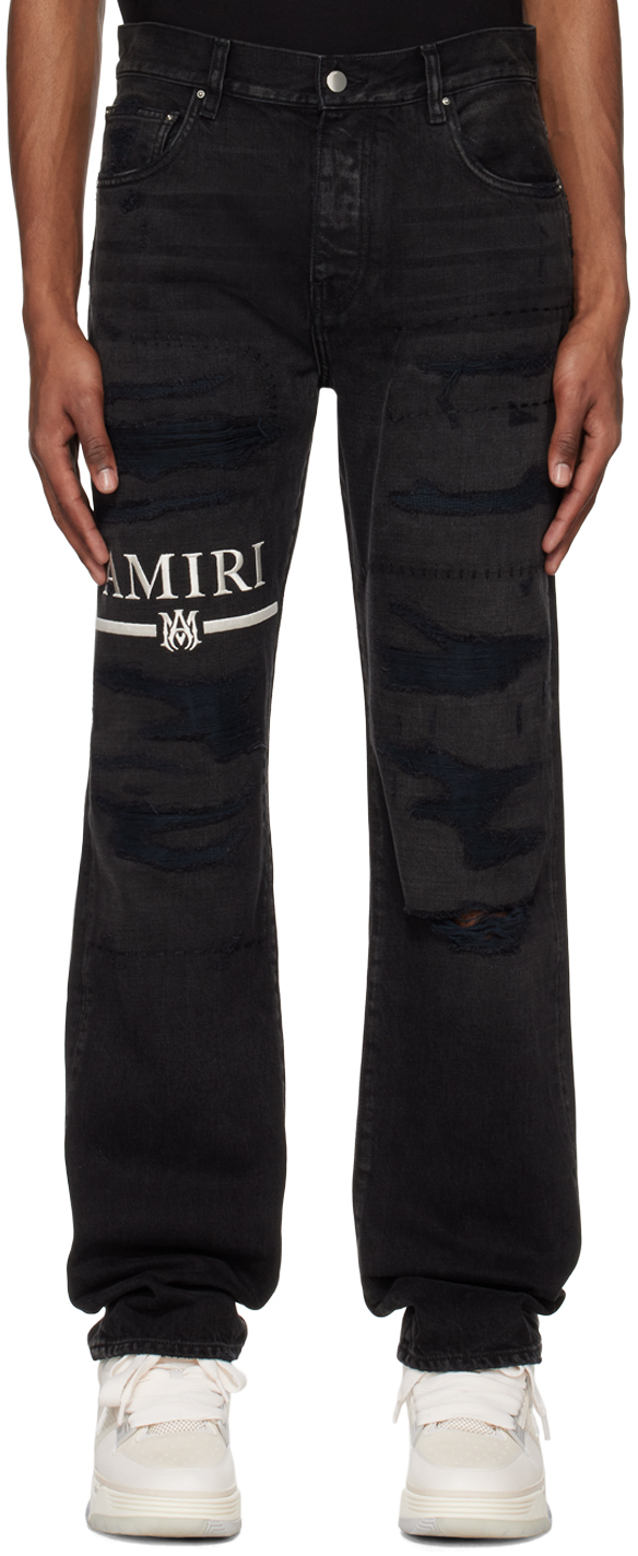 Shop Amiri Black Ma Bar Jeans In Aged Black-14 oz Ita
