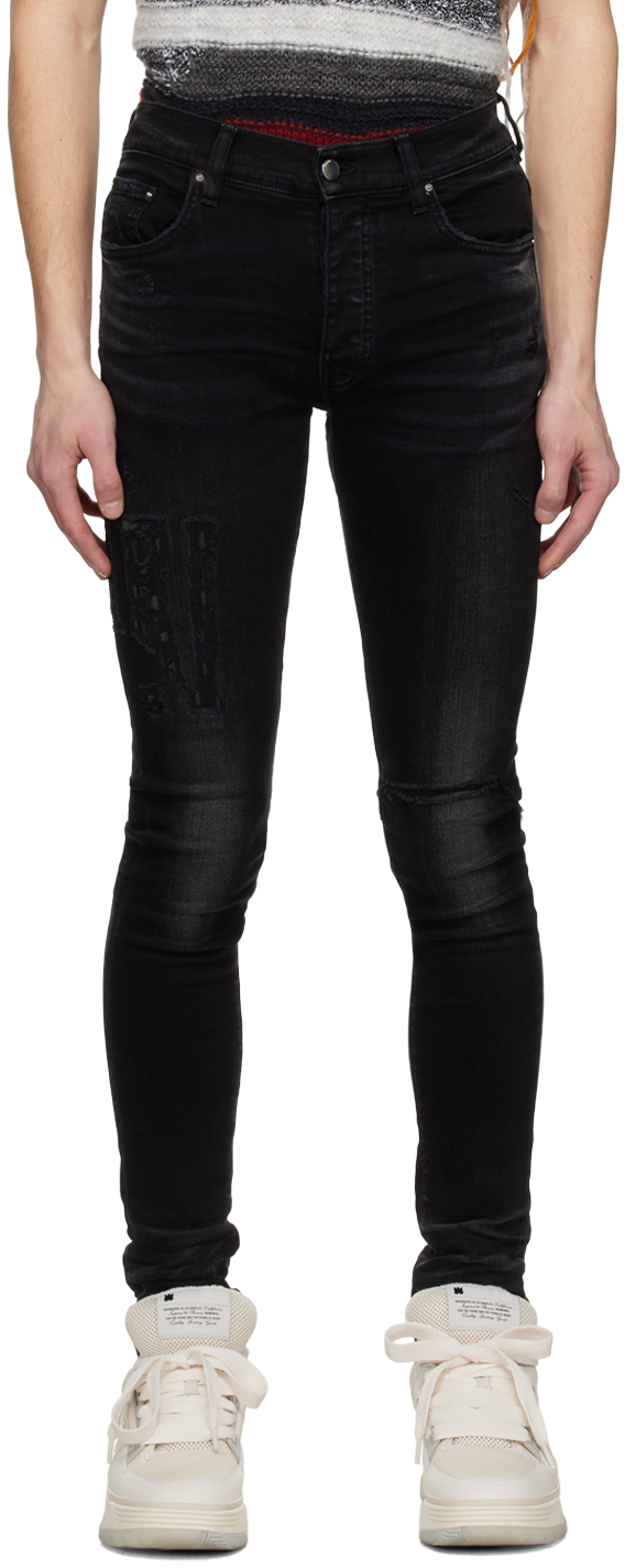 Amiri Black Distressed Jeans In Aged Black-12 oz Ita