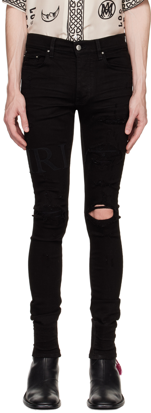 Amiri Black Serif Jeans In Black Od-12 oz Itali