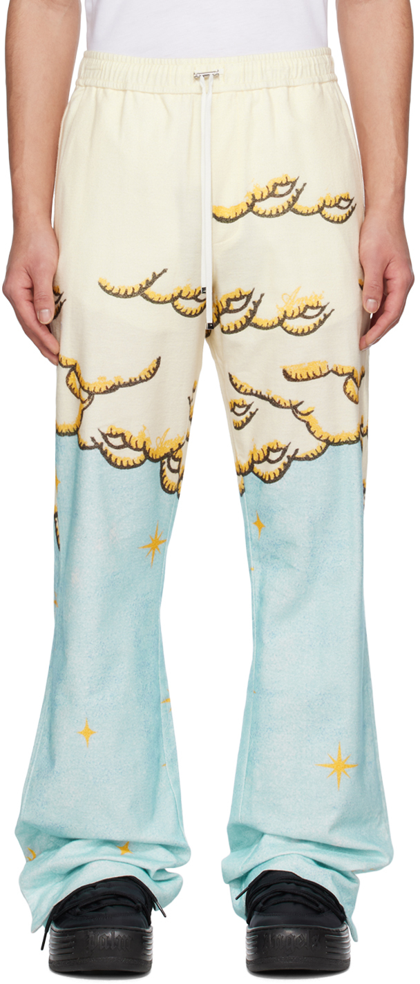 Shop Amiri Blue & Off-white Sunscape Pj Trousers In Multi-printed Stretc