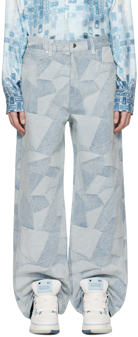 Amiri Patchwork Baggy Straight Jean In Blue