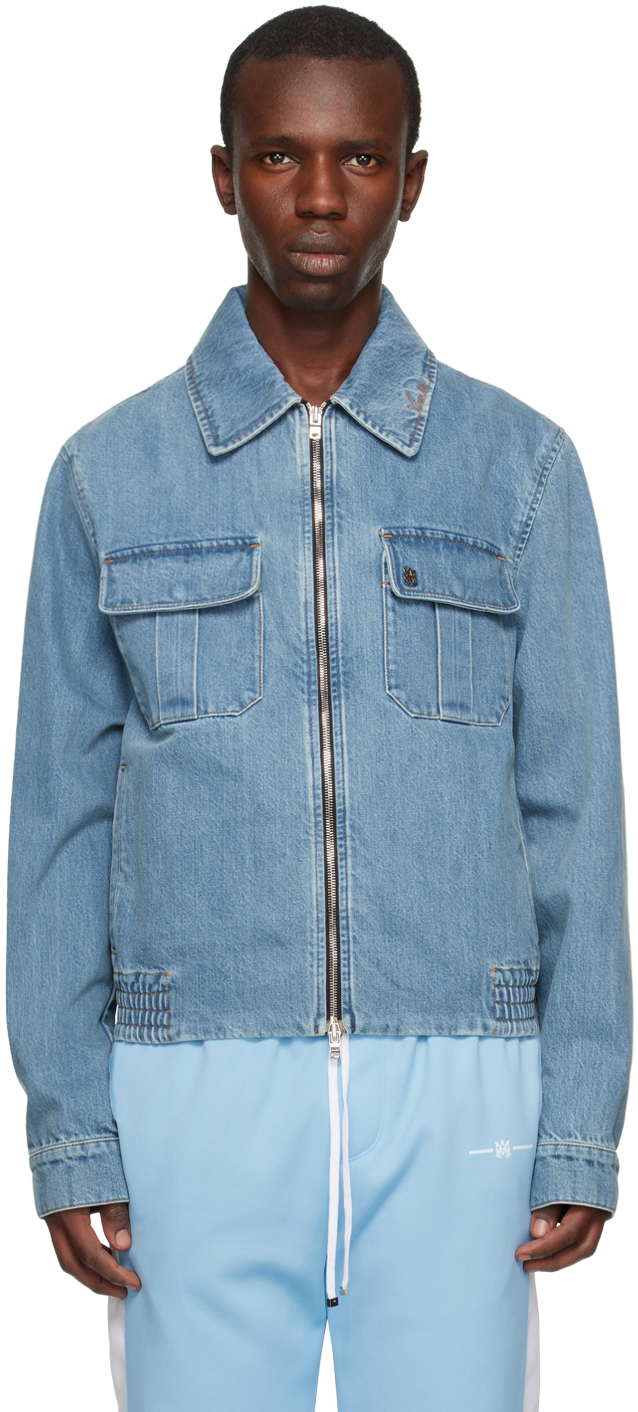 Indigo Two Way Zip Denim Jacket by AMIRI on Sale