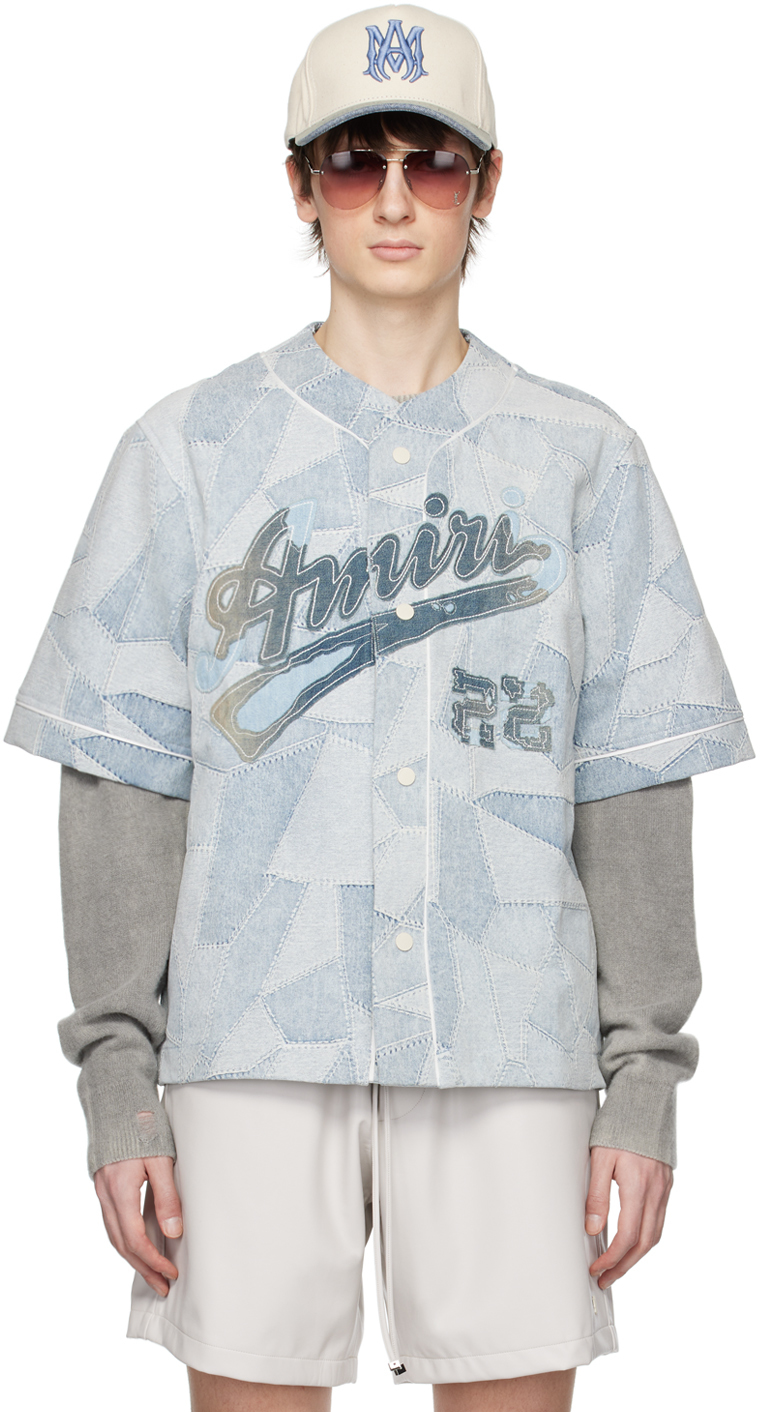 AMIRI Blue Patchwork Baseball Shirt