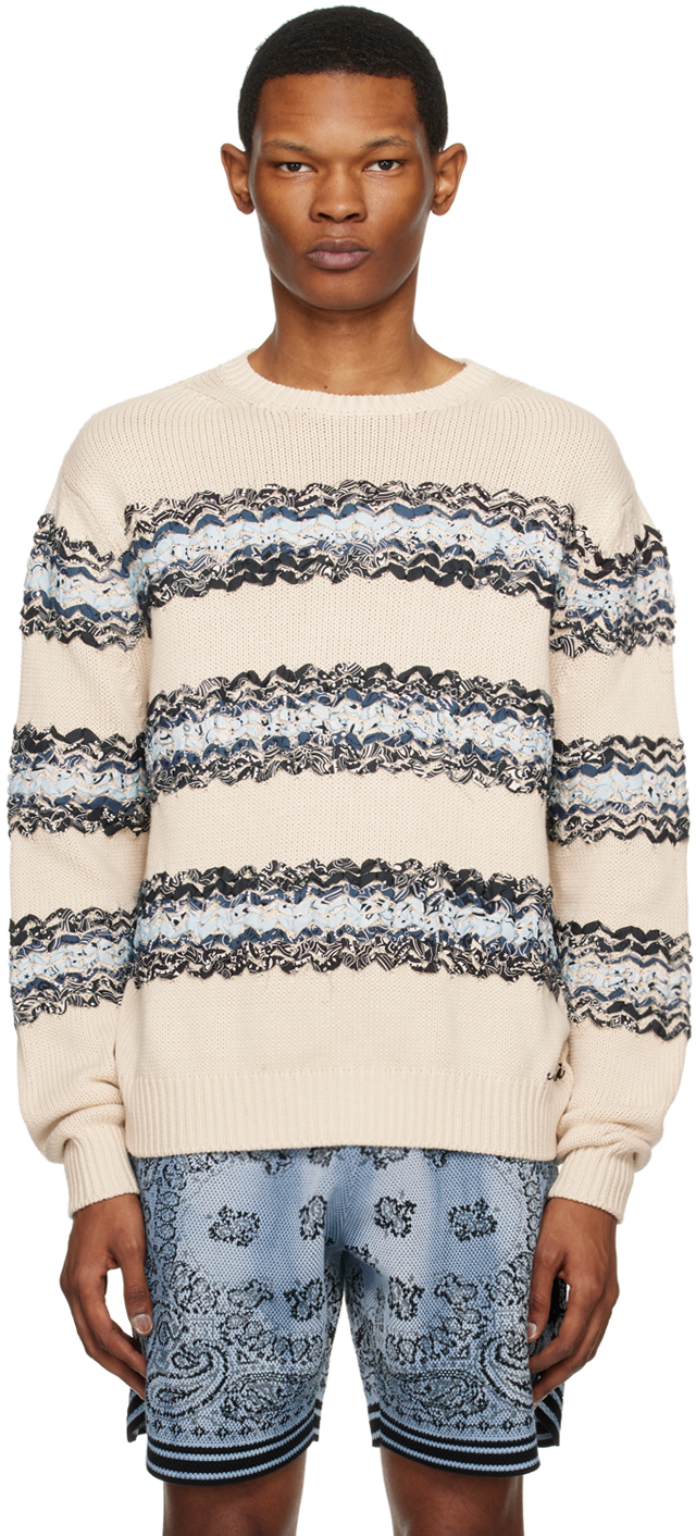 Shop Amiri Beige Baja Bandana Sweater In Blue / Alabaster-cot