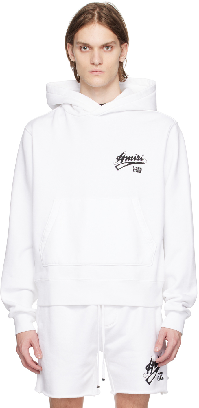 Amiri Embroidered-logo Cotton Hoodie In 白色