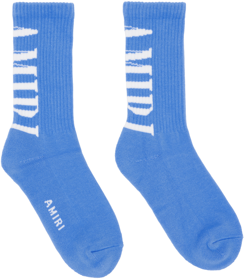 Amiri Vertical Logo Rib Crew Socks In Blue