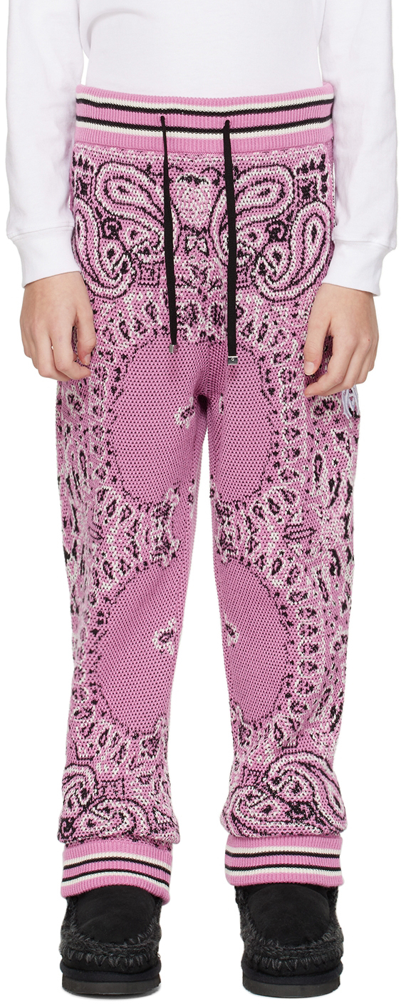 Amiri Kid's Bandana Intarsia Sweatpants In Pink-cotton Cashm