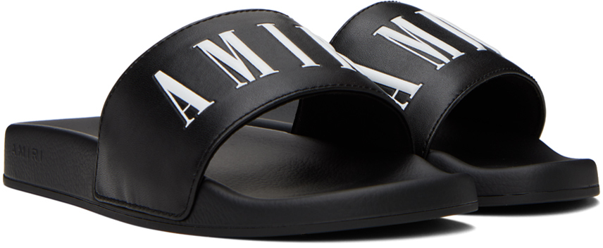 Amiri Kids Black Logo Pool Slides In Black/white