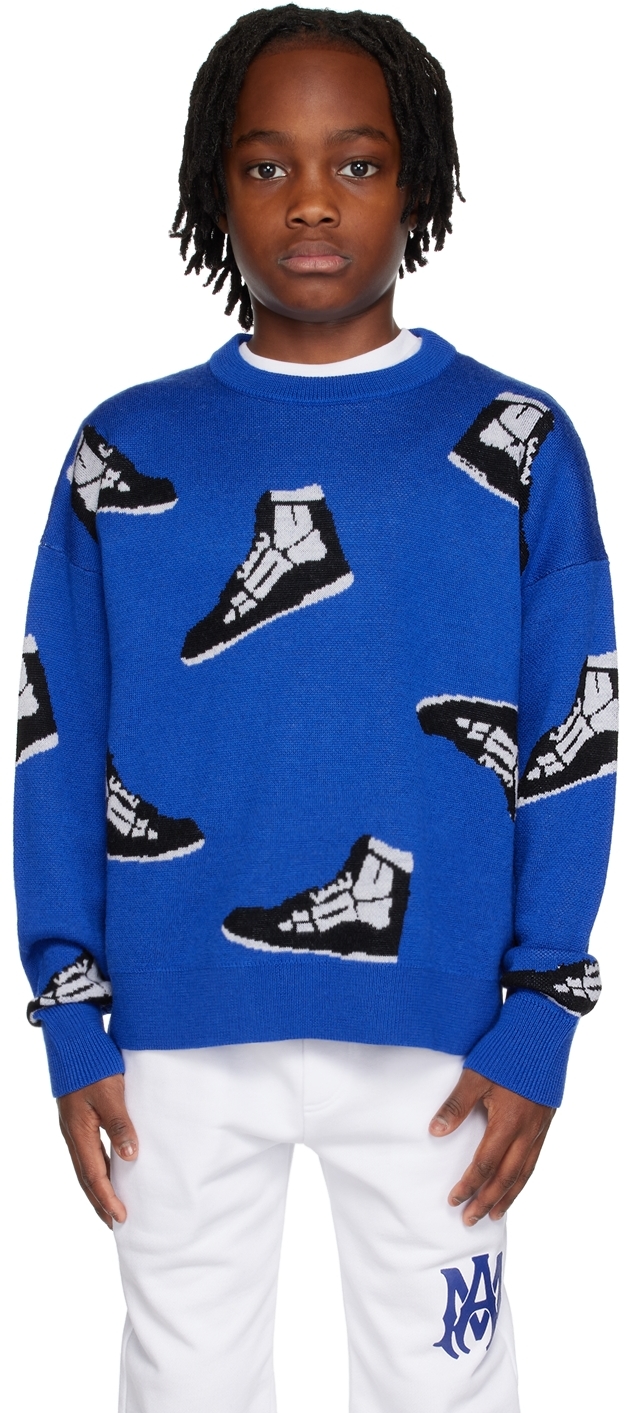Amiri Boy's Sneaker Intarsia Crewneck Sweater In Blue-merino Wool