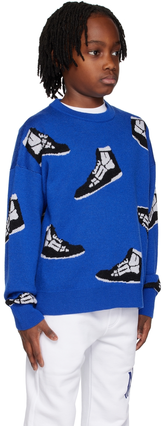Amiri Boy's Sneaker Intarsia Crewneck Sweater In Blue