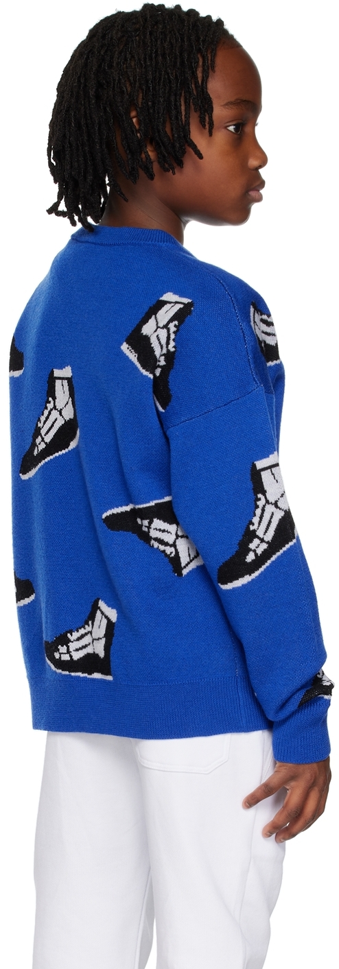 Amiri Boy's Sneaker Intarsia Crewneck Sweater In Blue