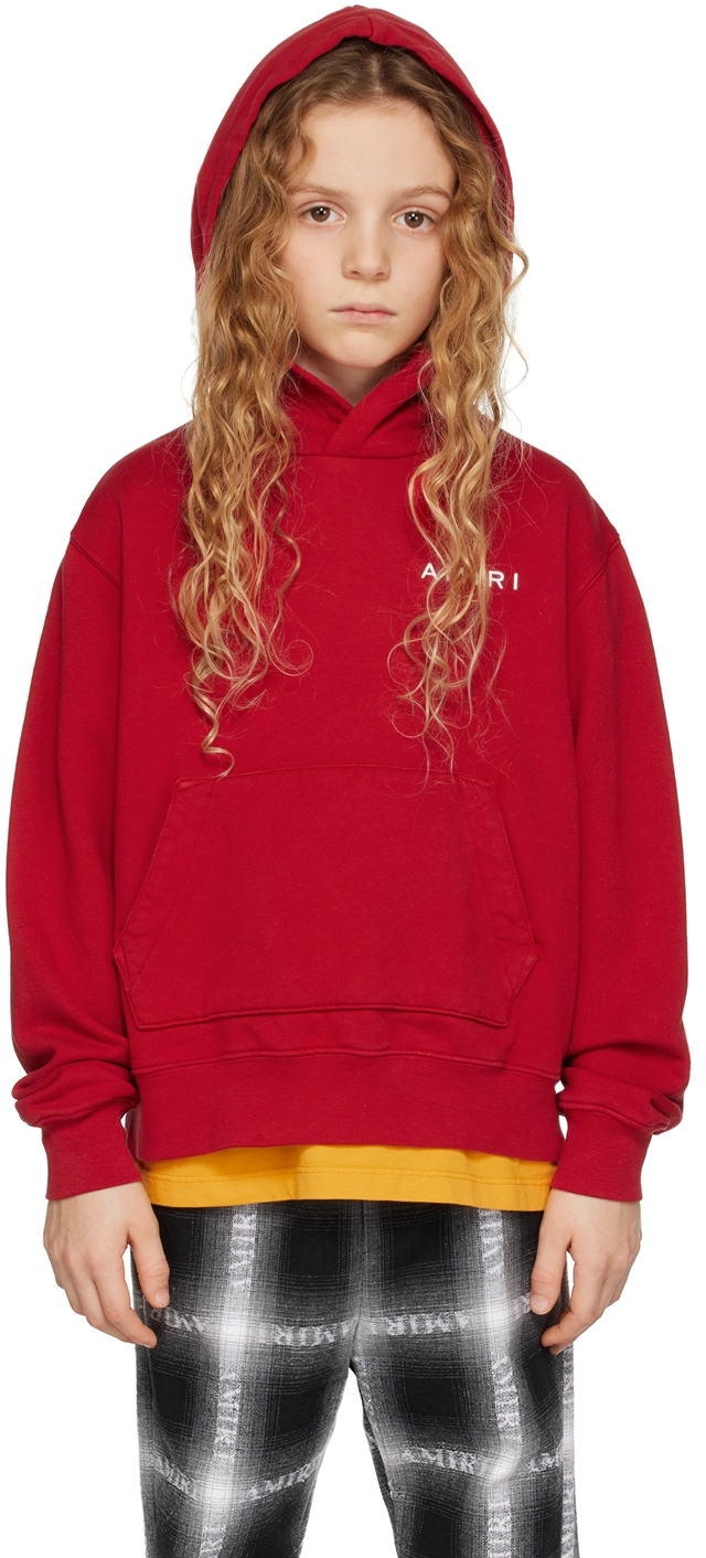 Amiri Kids Red Bones Graphic Hoodie In Red-cotton Terry
